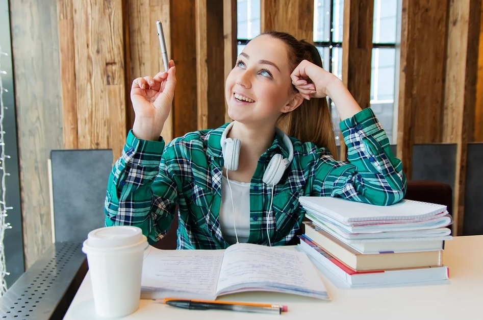 girl with homework